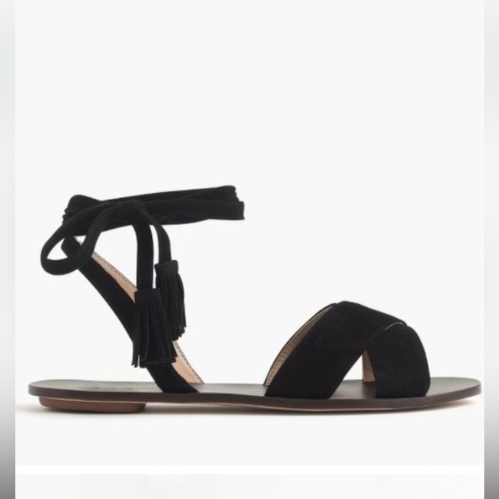 J Crew Lace Up Suede Sandals Lux black Cross Front Lace up Ankle Tie Sandals